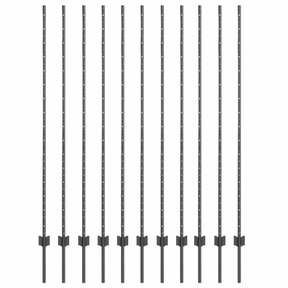 Poteau de clôture. 11 pcs gris 150 cm acier