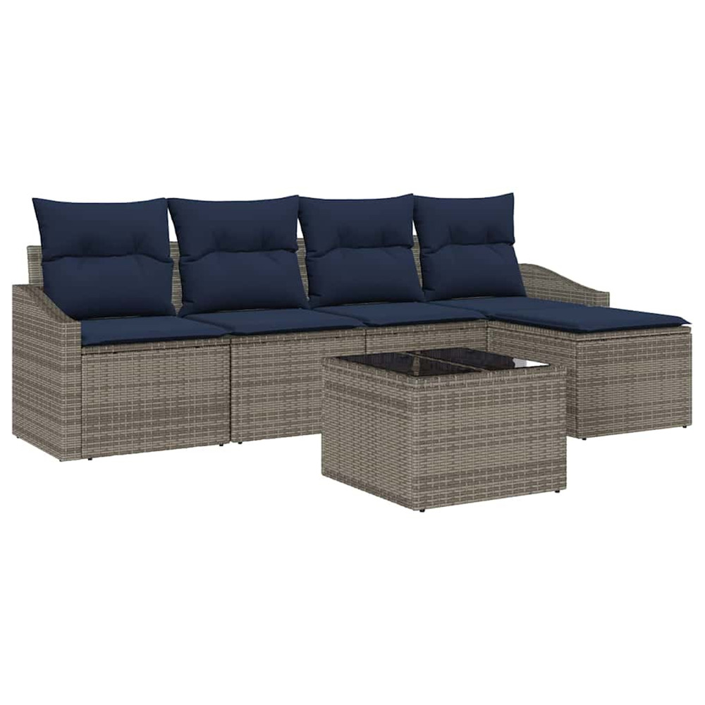 Ensemble de canapés avec coussin 6 pcs gris et marine polyrotin