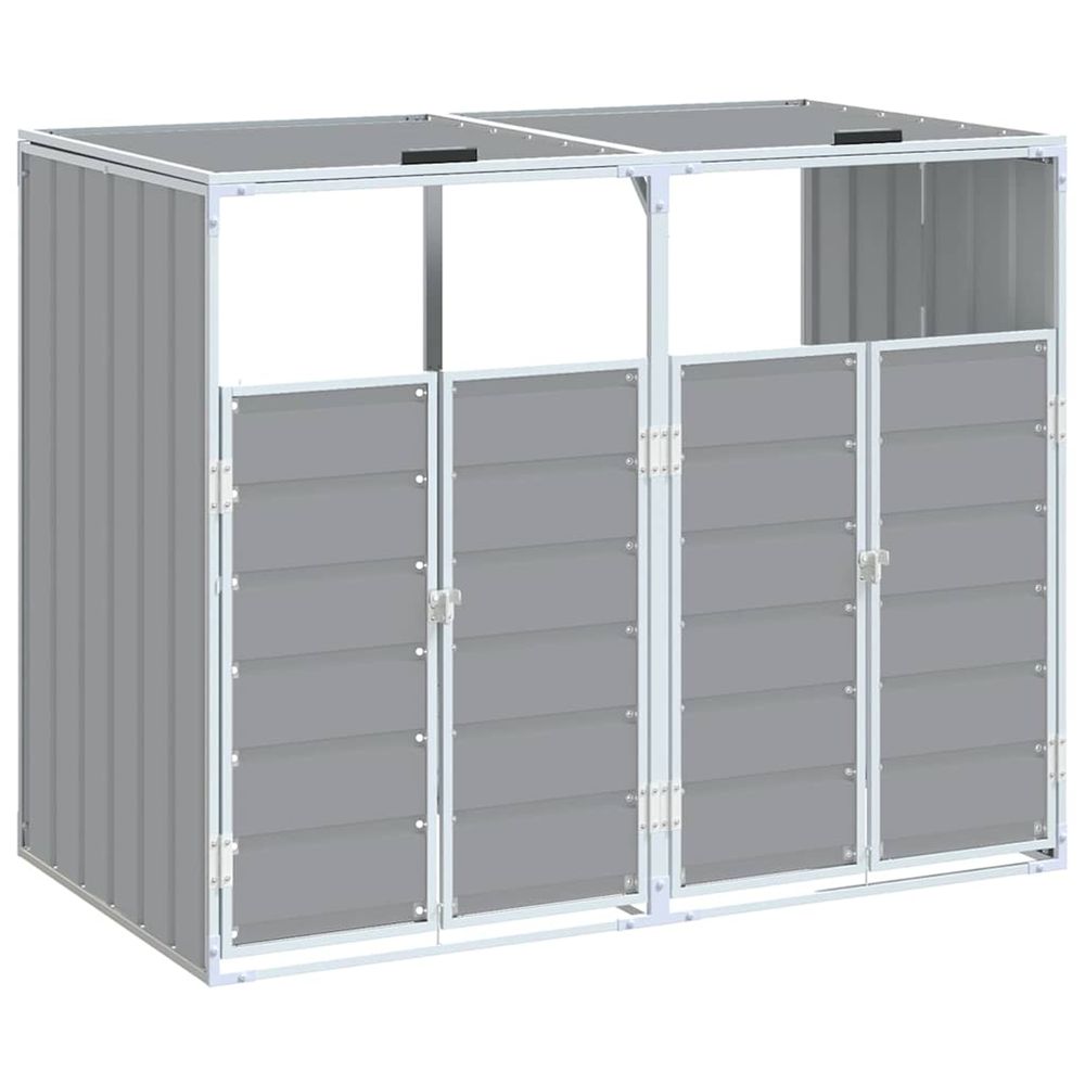 Rangement à roulettes pour poubelles pour deux bacs gris acier