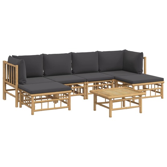 Salon de jardin meuble d'extérieur ensemble de mobilier 7 pièces avec coussins gris foncé bambou