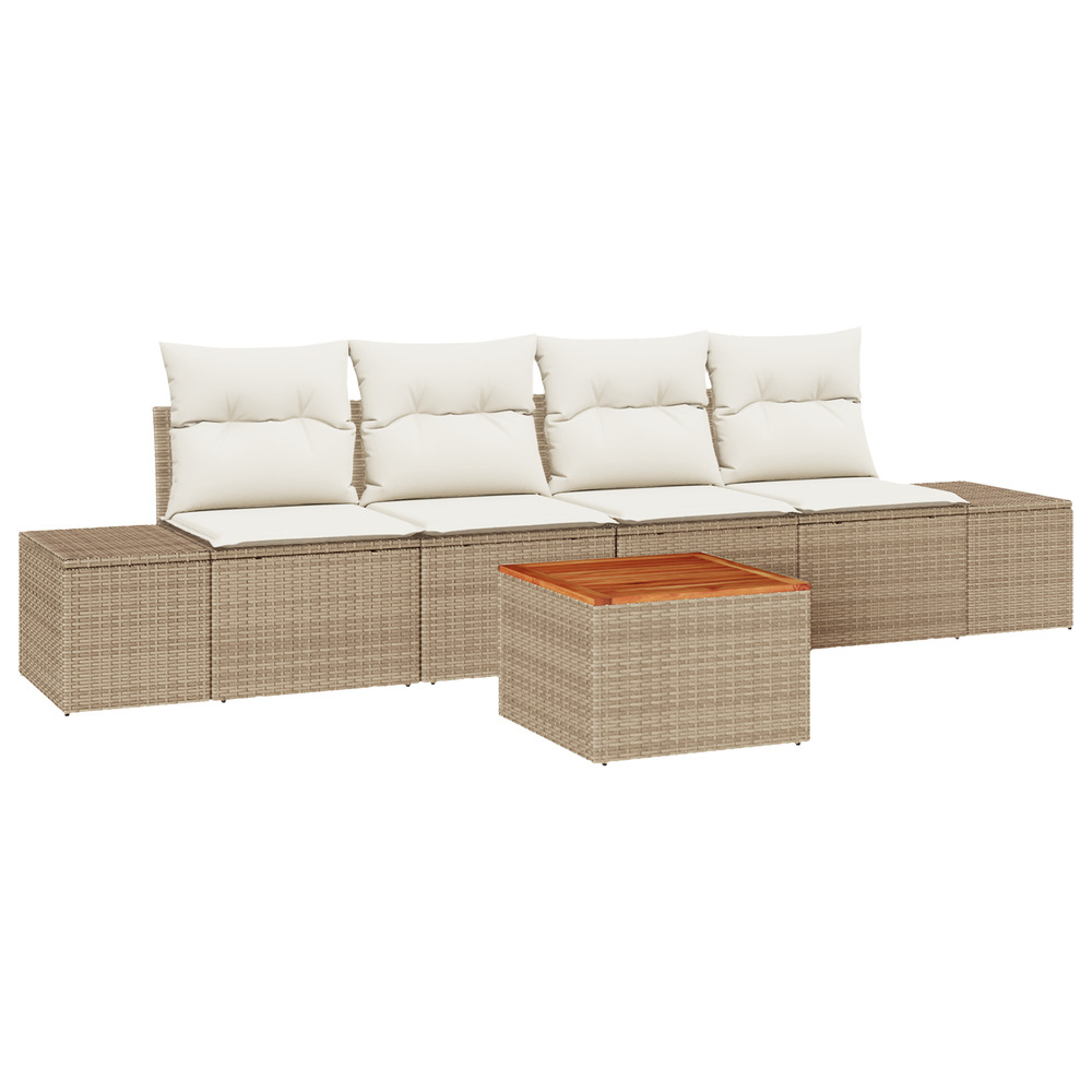 Ensemble de canapé de jardin 5 pièces avec coussins beige rattan acacia
