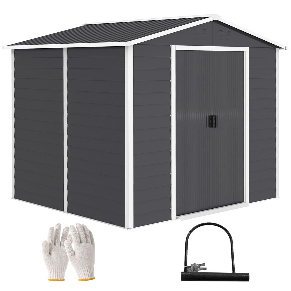 Abri de jardin acier galvanisé 240 x 206 cm gris foncé portes coulissantes - comfortxl outdoor living