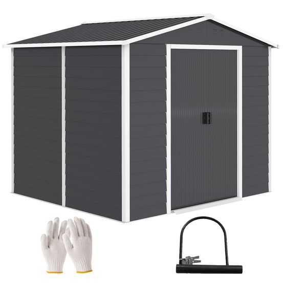 Abri de jardin acier galvanisé 240 x 206 cm gris foncé portes coulissantes - comfortxl outdoor living
