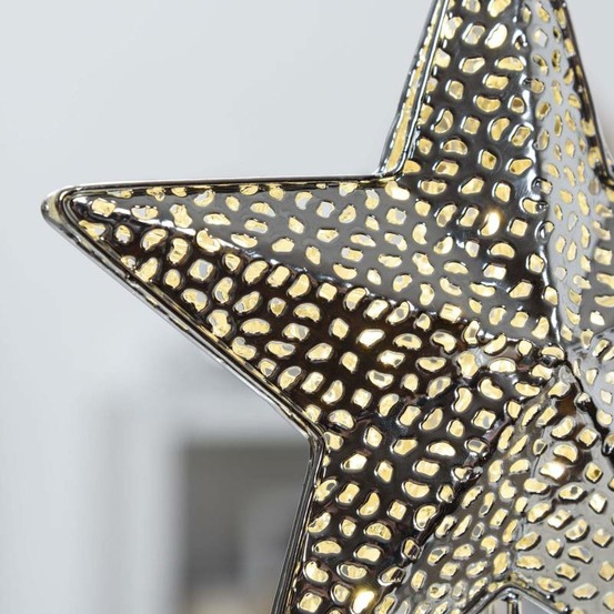 Cimier étoile lumineuse à led pour sapin ø25cm en métal perforé couleur argenté brillant, 23 microled blanc chaud lotti