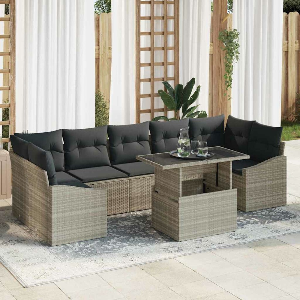 Ensemble de canapé de jardin 8 pcs gris clair poly rotin