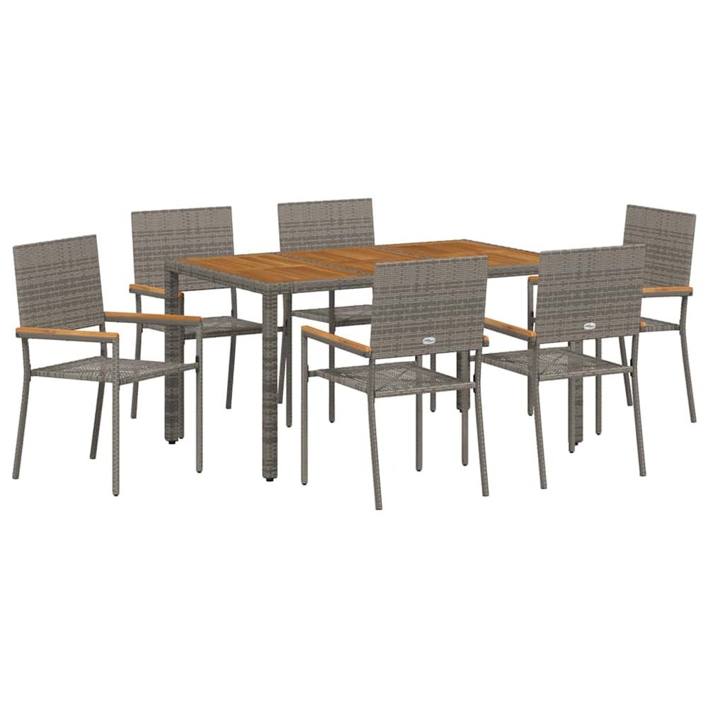 Ensemble de salle à manger pour jardin 7 pc gris polyrotin
