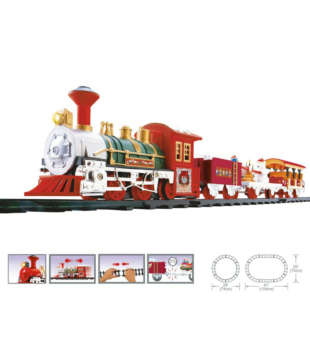 Coffret 16 pièces train électrique noël - locomotive , 12 rails et 3 wagons