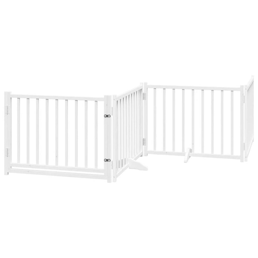 Barrière pour chiens avec porte 4 panneaux bois de sapin massif