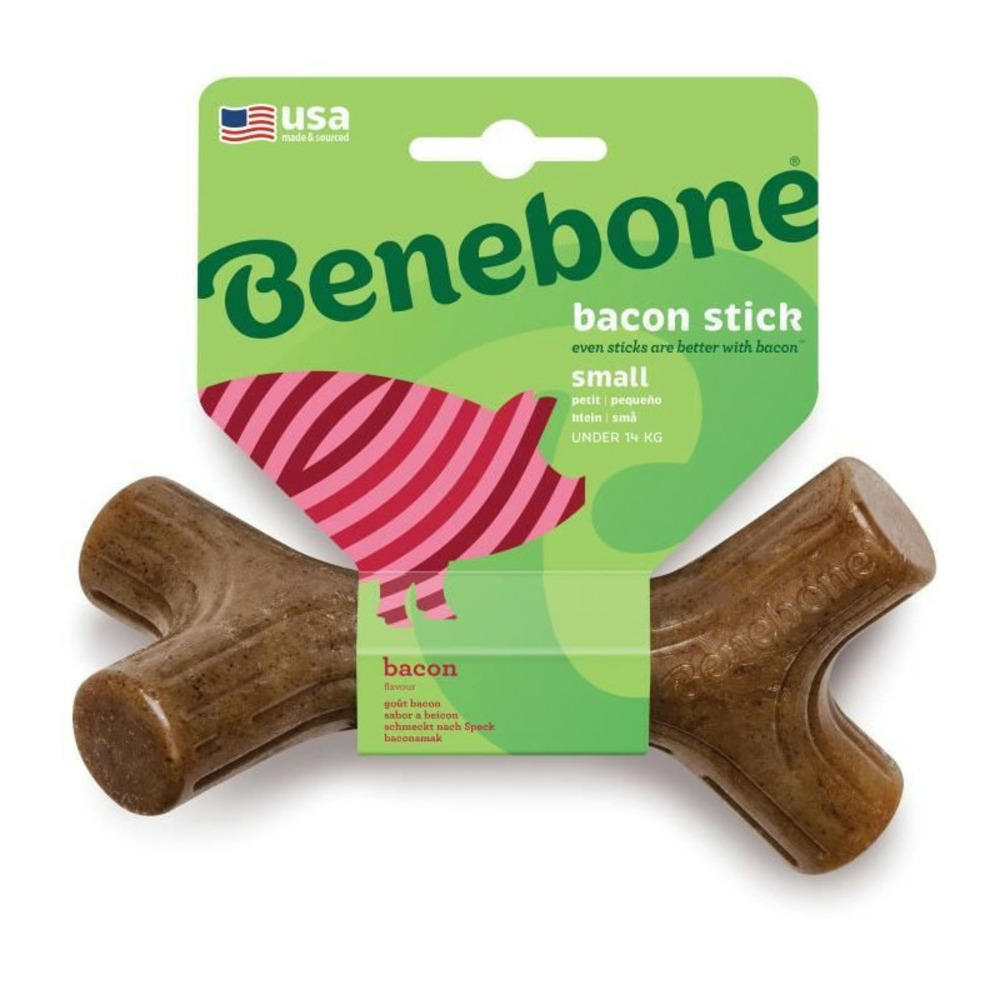 Benebone jouet bâton a mâcher pour chien adulte, taille s, saveur bacon , durable et résistant