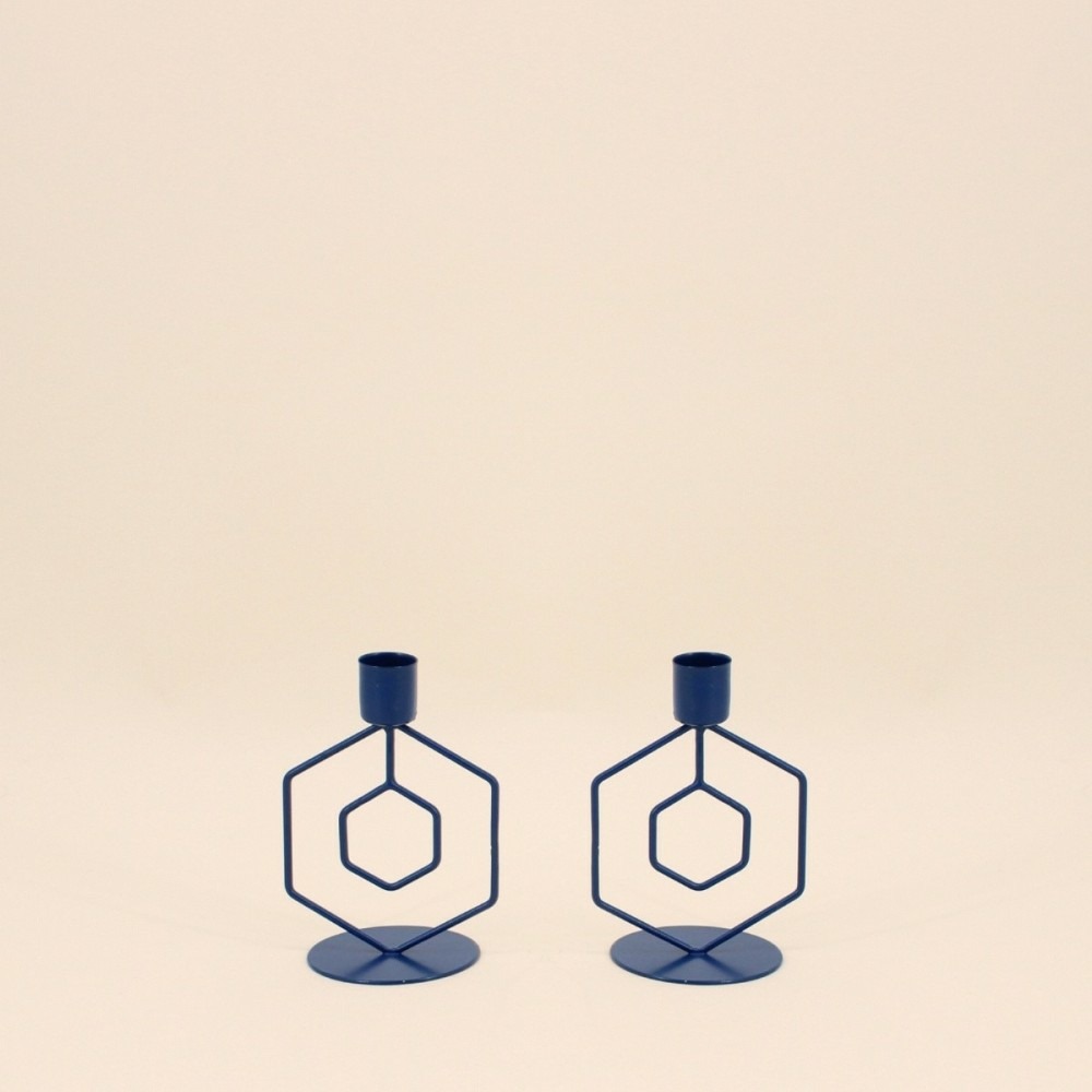 Lot de 2 bougeoirs en métal bleu