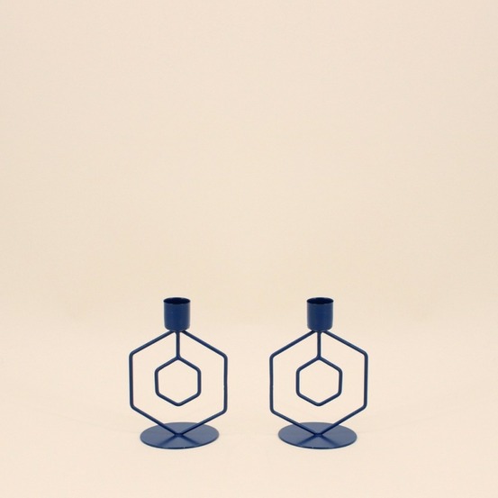 Lot de 2 bougeoirs en métal bleu