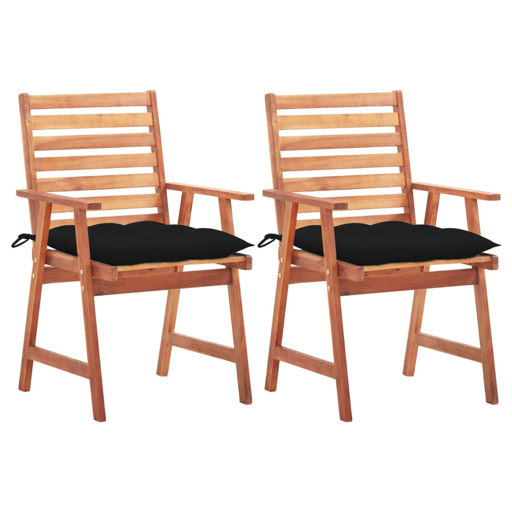 Chaises à manger d'extérieur lot de 2 et coussins acacia massif