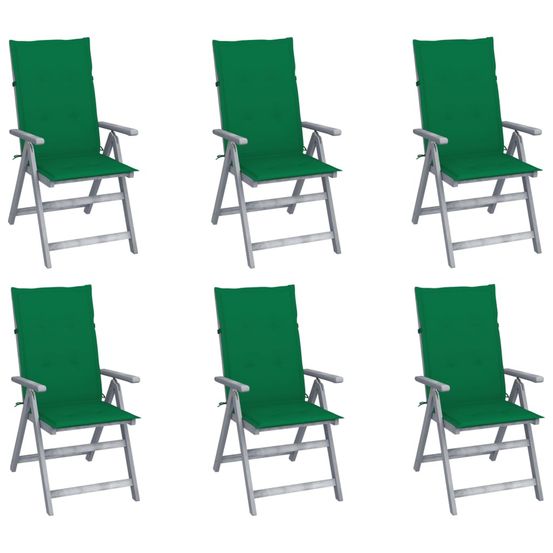 Chaises inclinables de jardin lot de 6 et coussins bois acacia