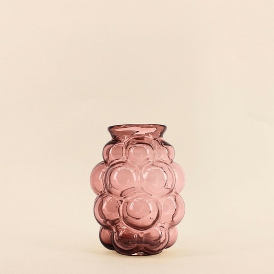 Vase bulles en verre fait main rose 21cm