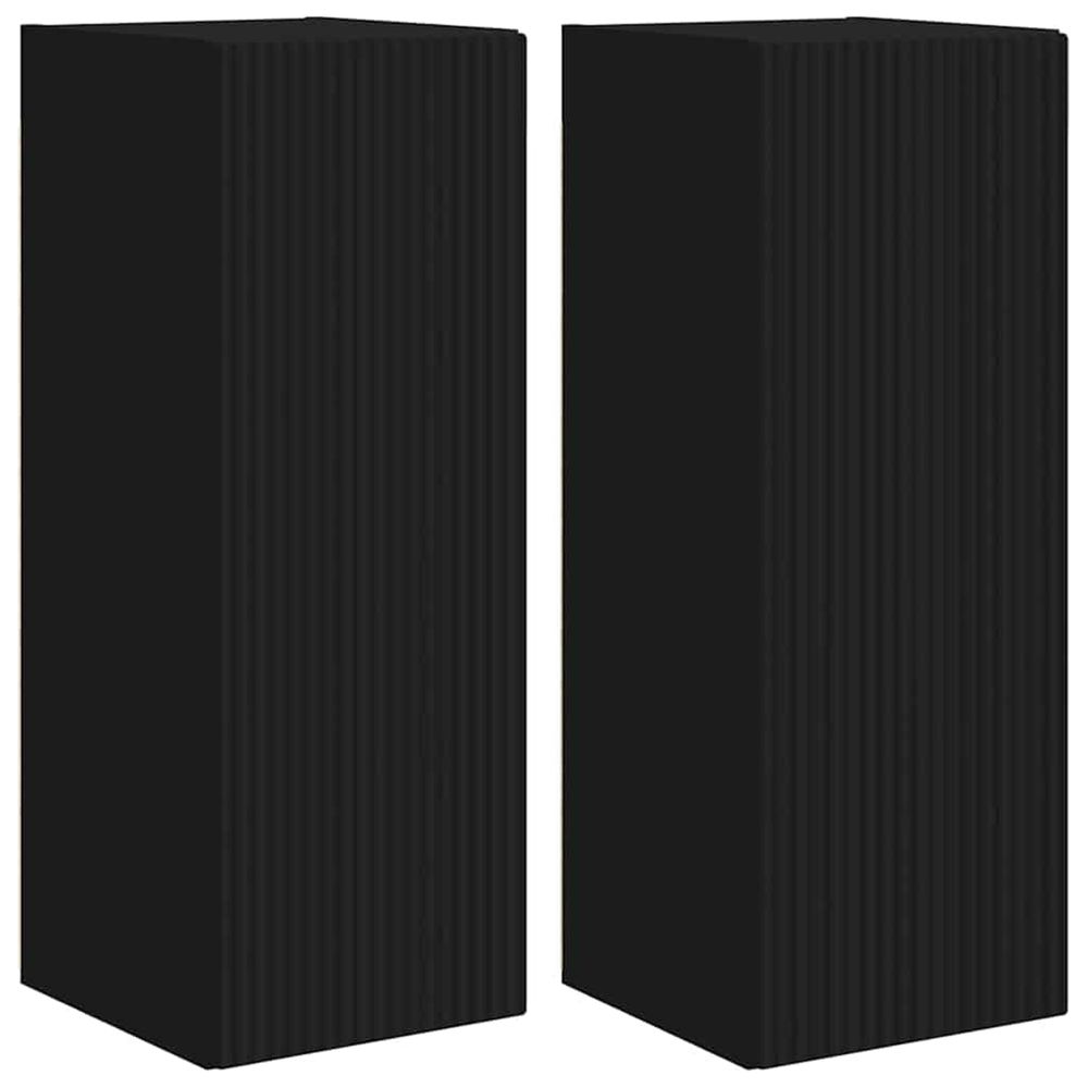 Meuble tv mural 2 pc noir bois d'ingénierie