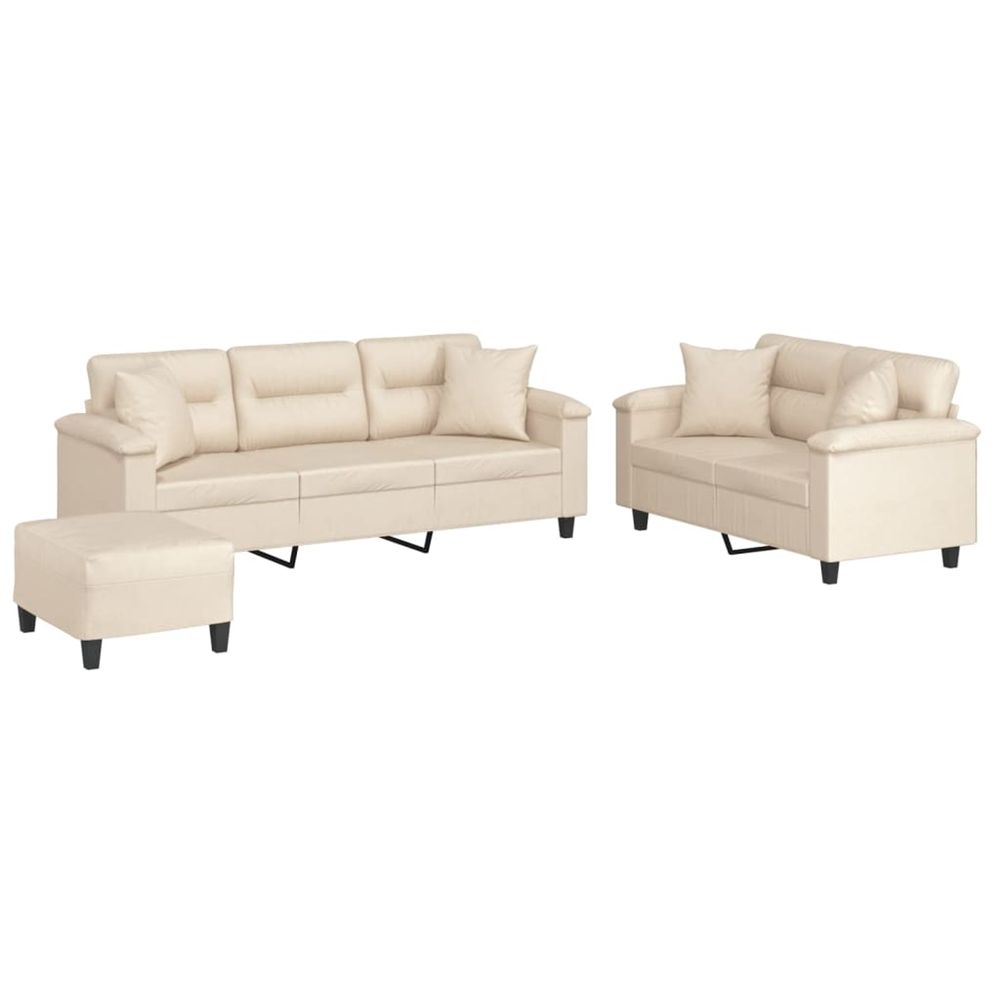 Ensemble de canapés 3 pcs avec coussins beige tissu microfibre