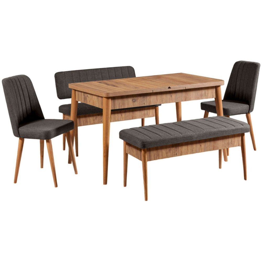 Ensemble repas table chaises et banc vina noyer et anthracite