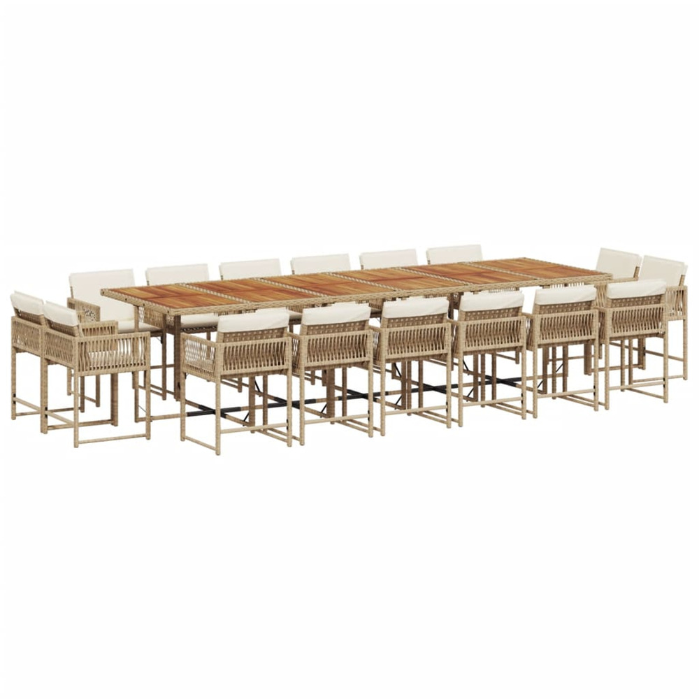 Ensemble à manger de jardin et coussins 17 pcs beige