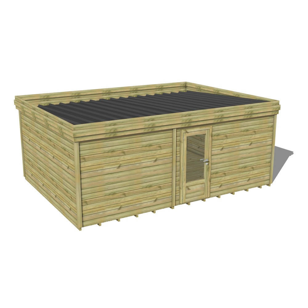 Abri de jardin bois pin traité autoclave 27mm - 6,49x4,34m / 28m2 - bac acier - plancher bois