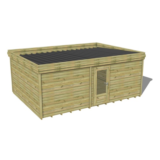 Abri de jardin bois pin traité autoclave 27mm - 6,49x4,34m / 28m2 - bac acier - plancher bois