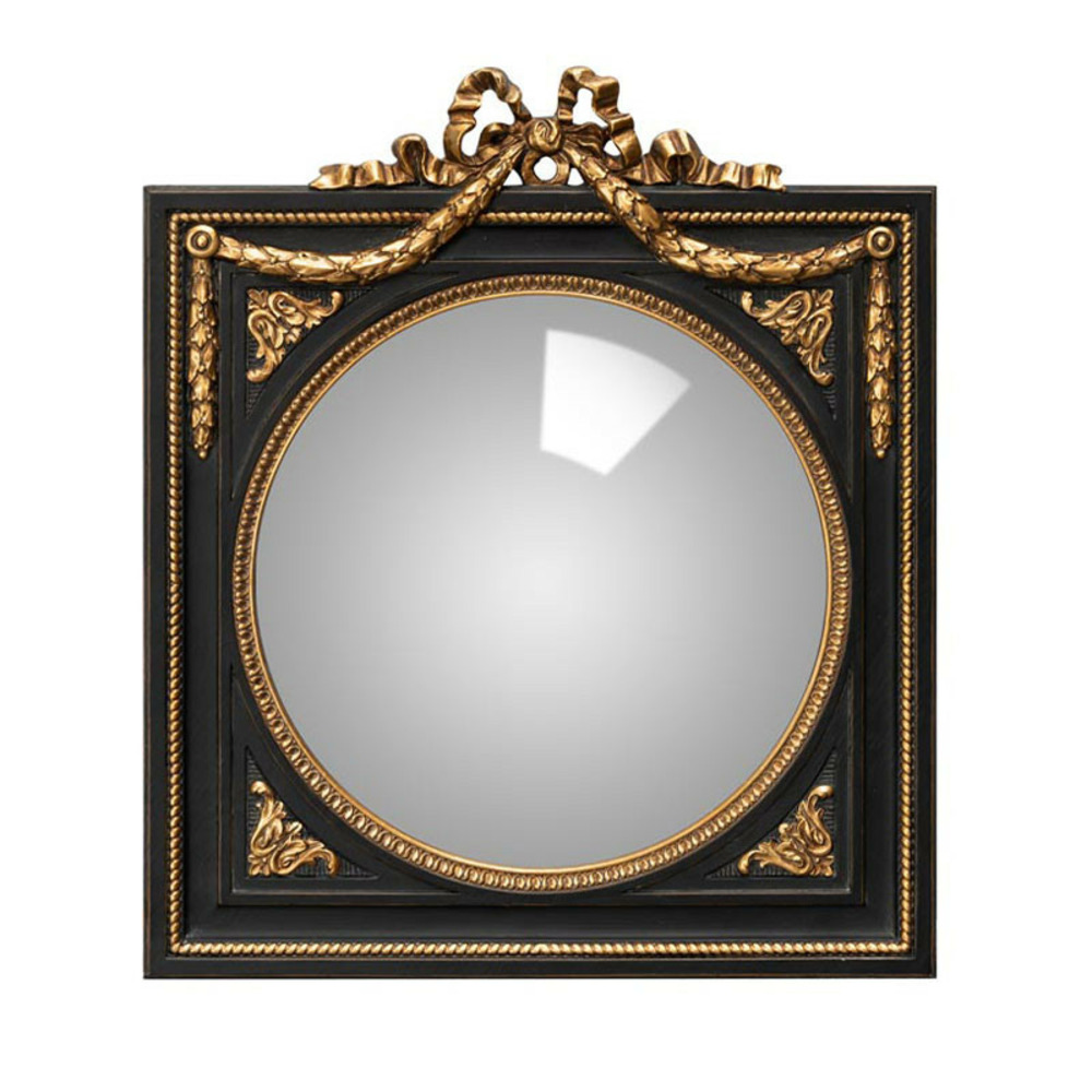 Miroir convexe cadre noir guirlande dorée 31x27cm