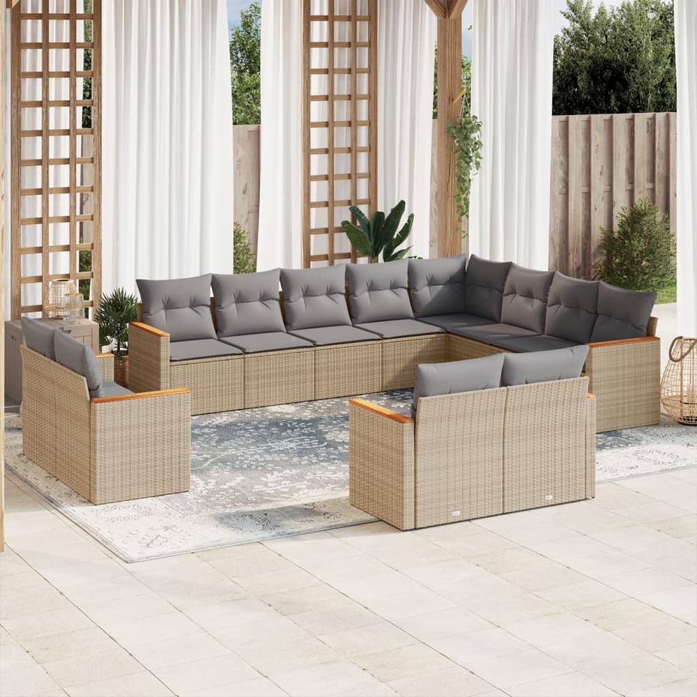 Salon de jardin avec coussins 12 pcs beige résine tressée
