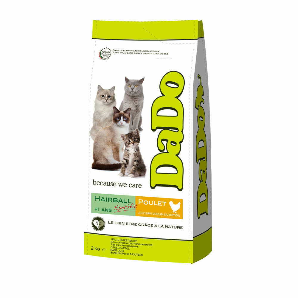 Croquettes pour chats adultes boule de poils poulet 2 kg