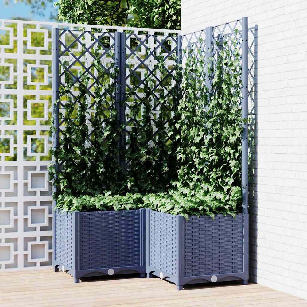 Jardinière carrée avec treillis en polypropylène bleu gris 80x80x136cm