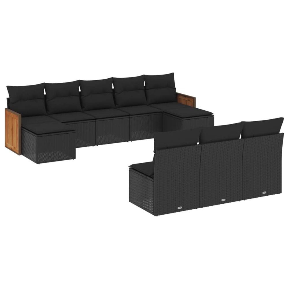 Salon de jardin 10 pcs avec coussins noir résine tressée