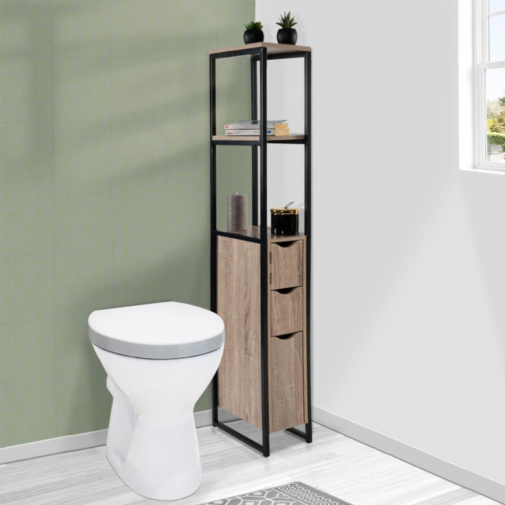 Meuble wc 3 portes detroit design industriel avec étagères