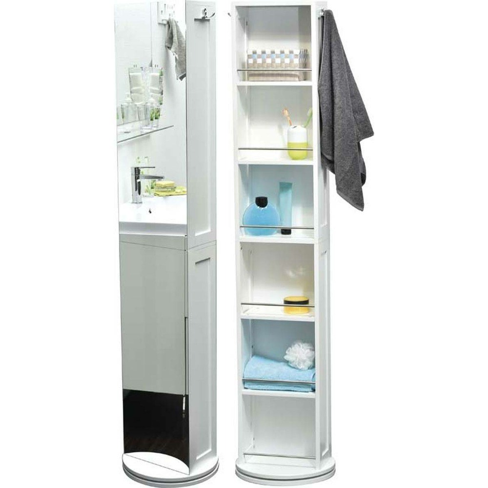 Colonne mdf pivotante avec miroir et niches de rangement - blanc
