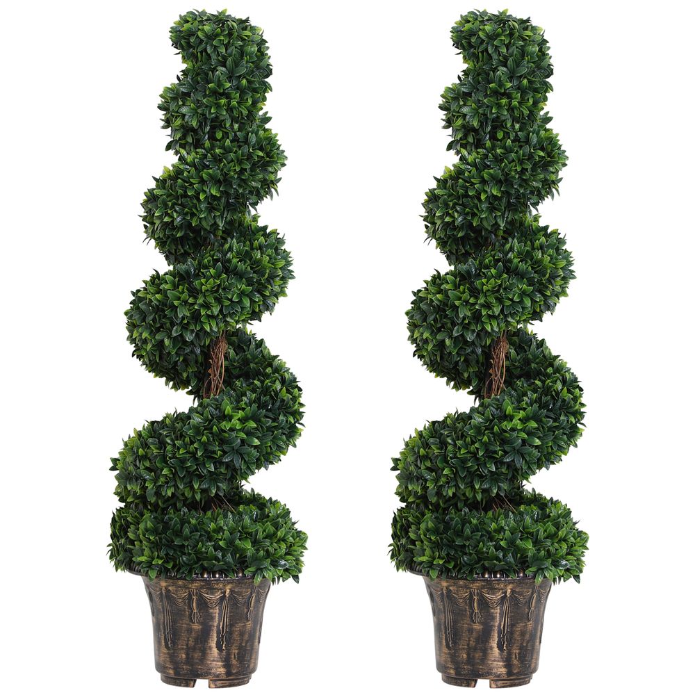 Lot de 2 buis artificiels spirale feuillage synthétique vert ø32 x 120 cm intérieur extérieur