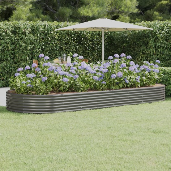 Lit surélevé de jardin acier galvanisé 373x140x36cm gris