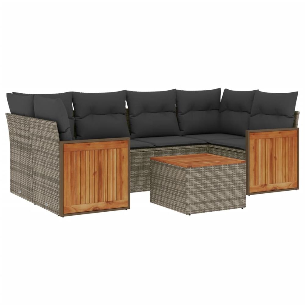 Salon de jardin avec coussins 7 pcs gris résine tressée