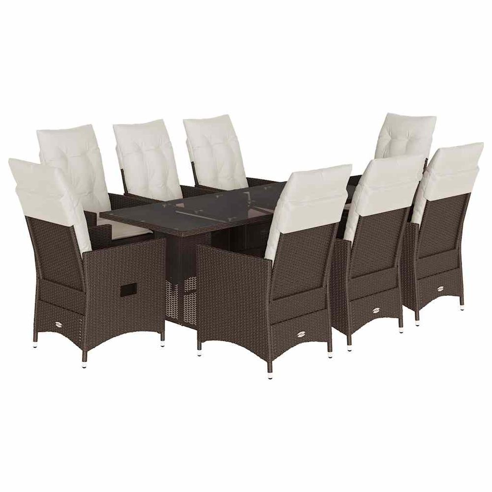 Ensemble à manger de jardin et coussins 9 pcs marron poly rotin