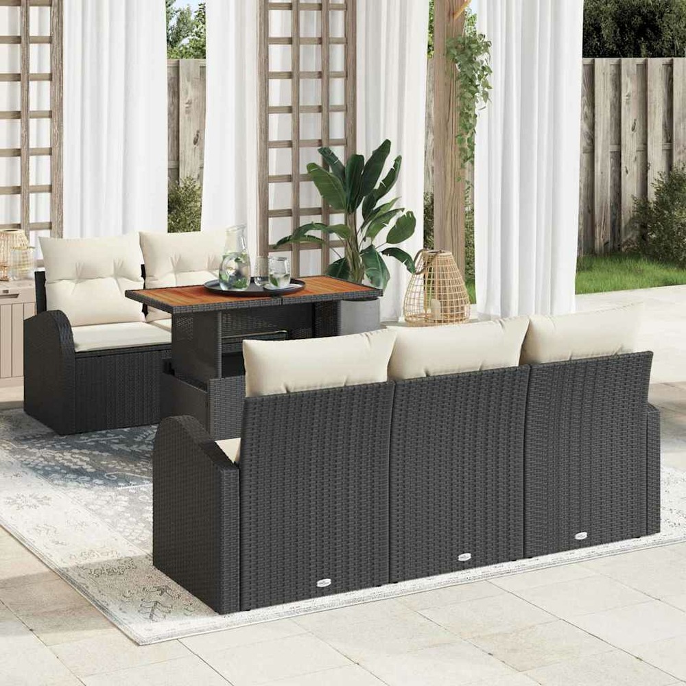 Ensemble de canapé de jardin 6 pcs noir poly rotin