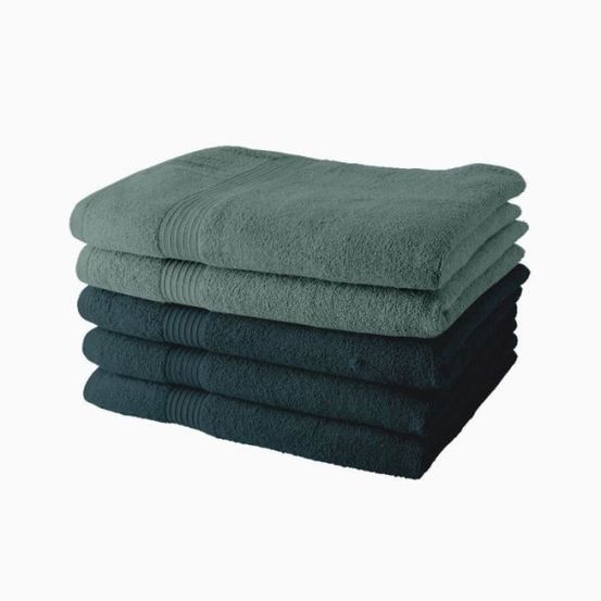 Lot de 5 draps de bain 70x130 cm 100% coton - 3 paon + 2 celadon
