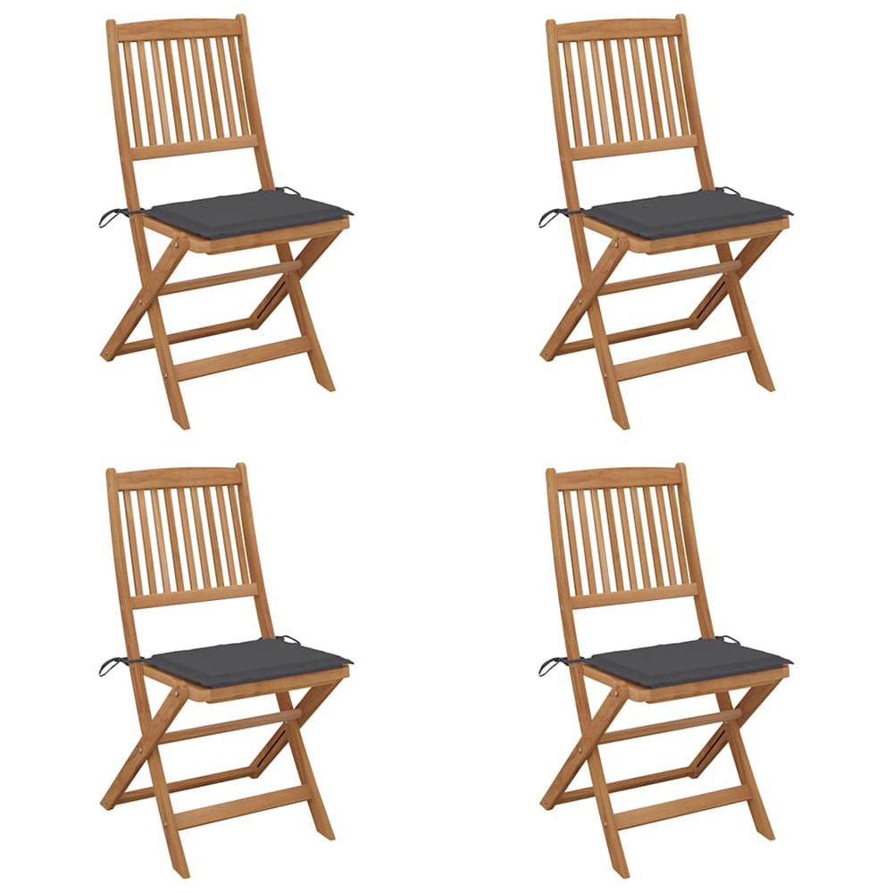 Chaises pliables de jardin lot de 4 avec coussins bois d'acacia