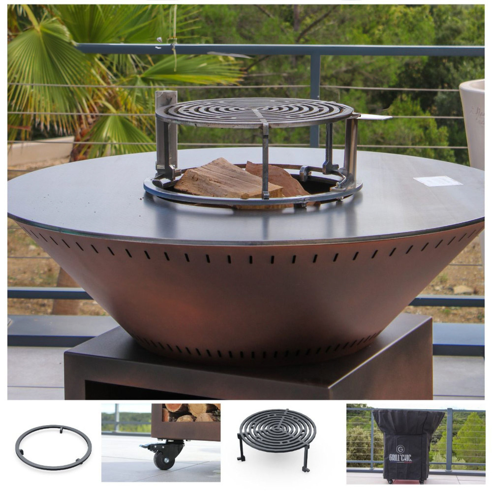 Set brasero printemps - classique double cuve acier - 103 cm - imitation corten - modèle élégant pour réchauffer vos moments