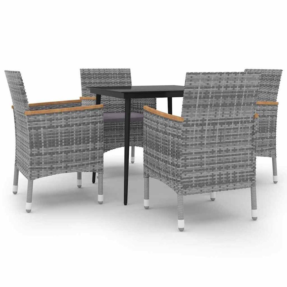 Ensemble à manger de jardin coussins 5 pcs résine tressée verre