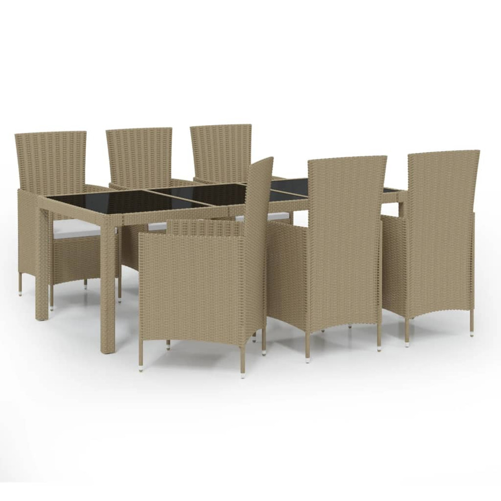 Ensemble à manger d'extérieur 7 pcs coussins résine tressée