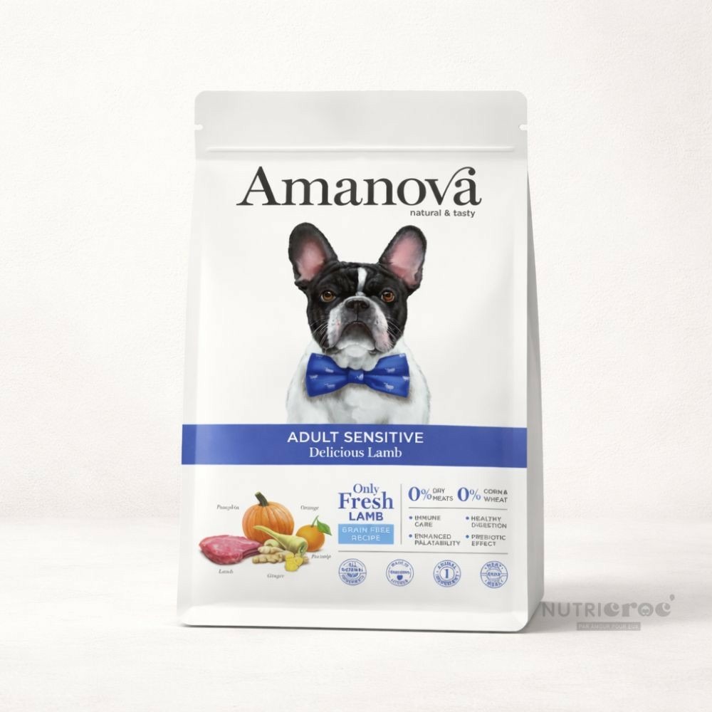 Croquettes chien sans céréales agneau sensible amanova 10 kg