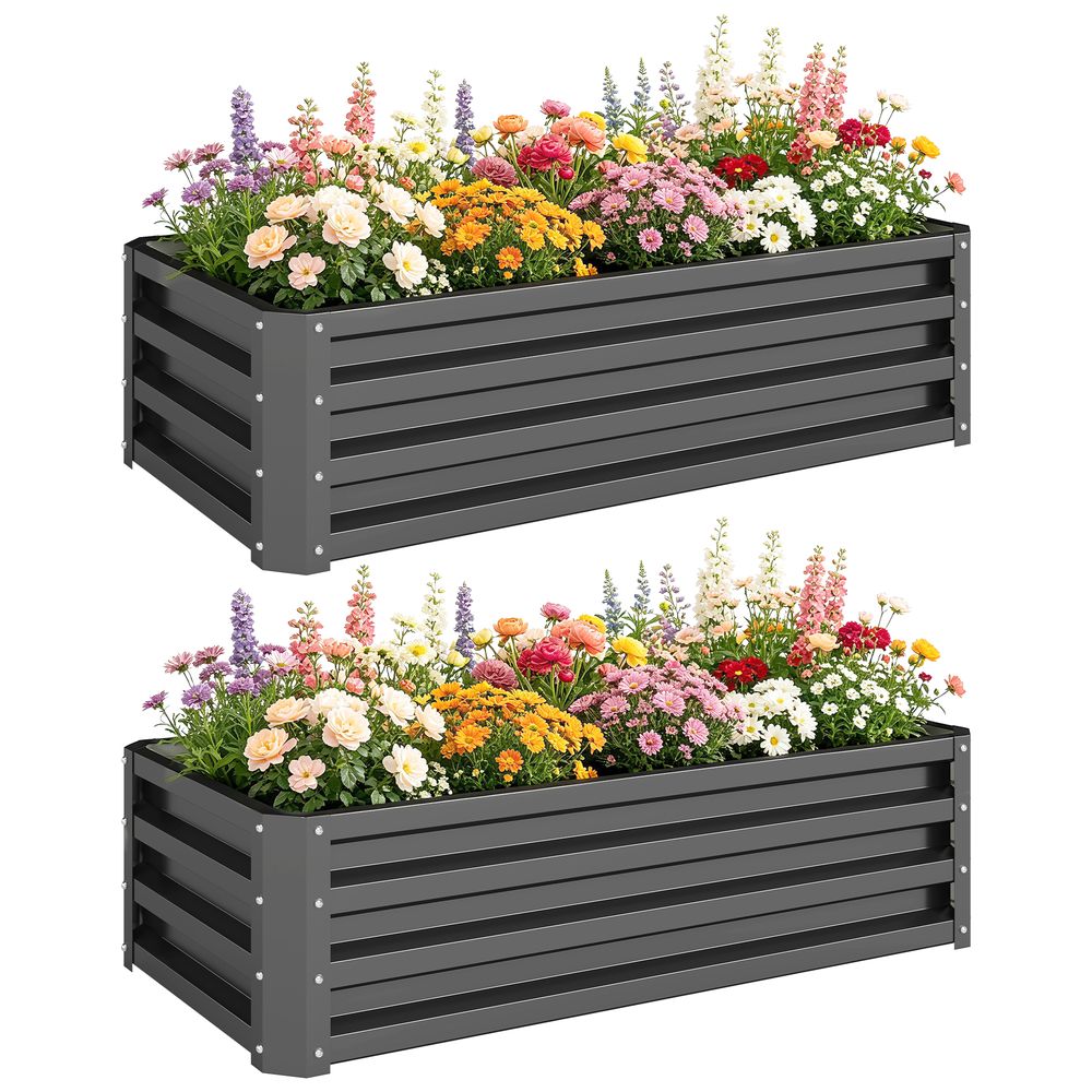 Lot 2 carrés potagers métal acier galvanisé jardin balcon fond ouvert 110x50x30cm gris foncé