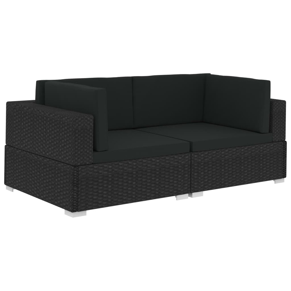 Chaises d'angles lot de 2 avec coussins résine tressée noir