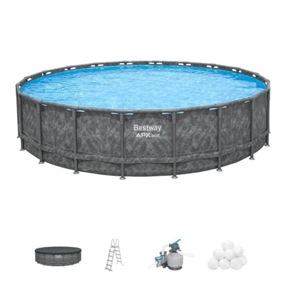 Kit piscine hors sol tubulaire - apx 365™ - 671 x 132 cm - ronde (filtre a sable, 500 g polysphere, échelle, bâche)
