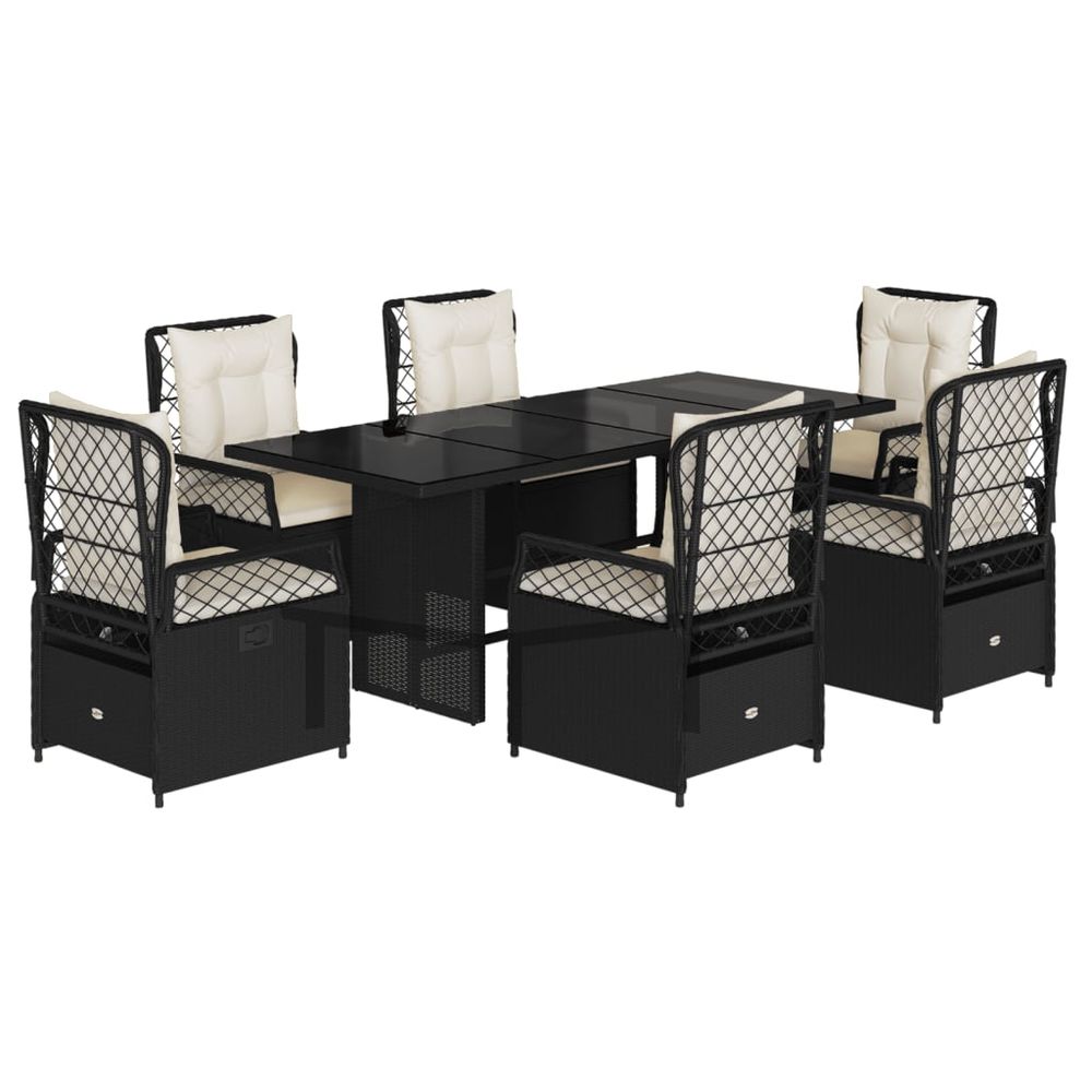Ensemble à manger de jardin coussins 7pcs noir résine tressée