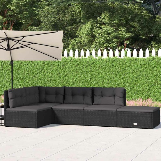 Salon de jardin 5 pcs avec coussins noir résine tressée