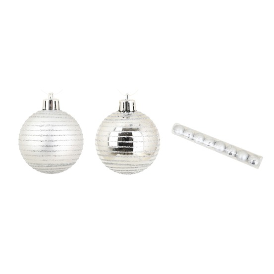 Set de 8 boules de noel decor raye argent