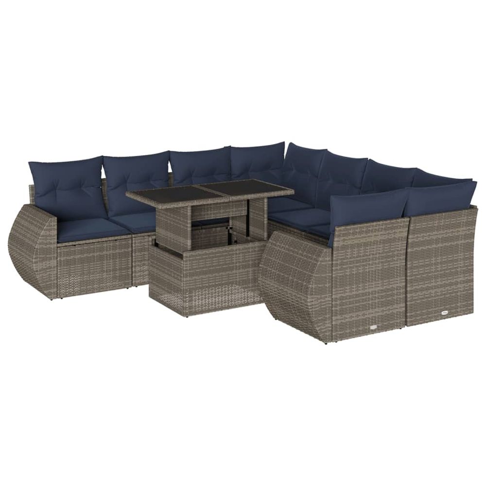 Ensemble de canapé de jardin 9 pcs avec coussins gris résine tressée
