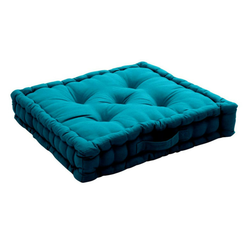 Coussin de sol uni panama 50x50cm bleu canard